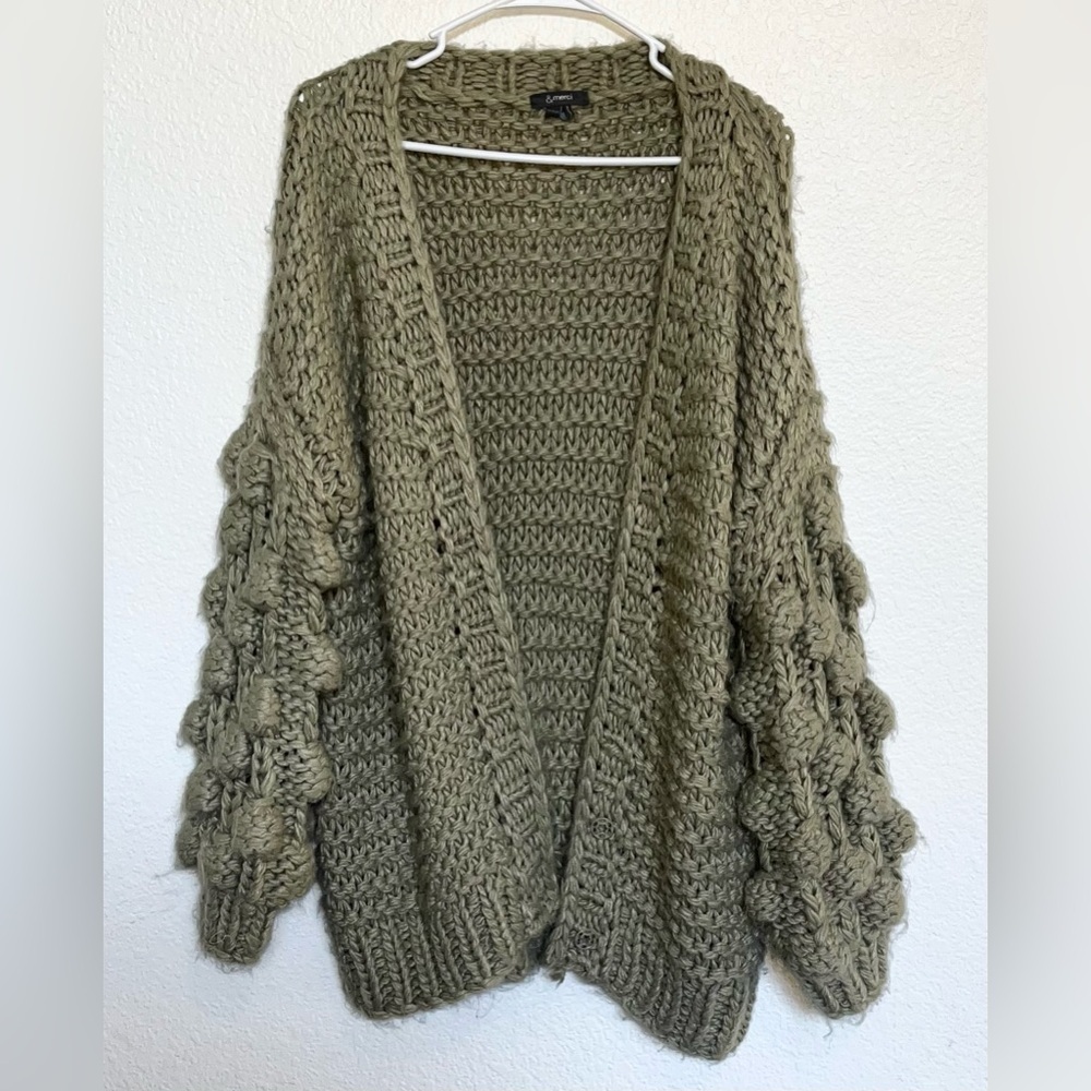 Anthropologie Olive Green Chunky Knit Cardigan